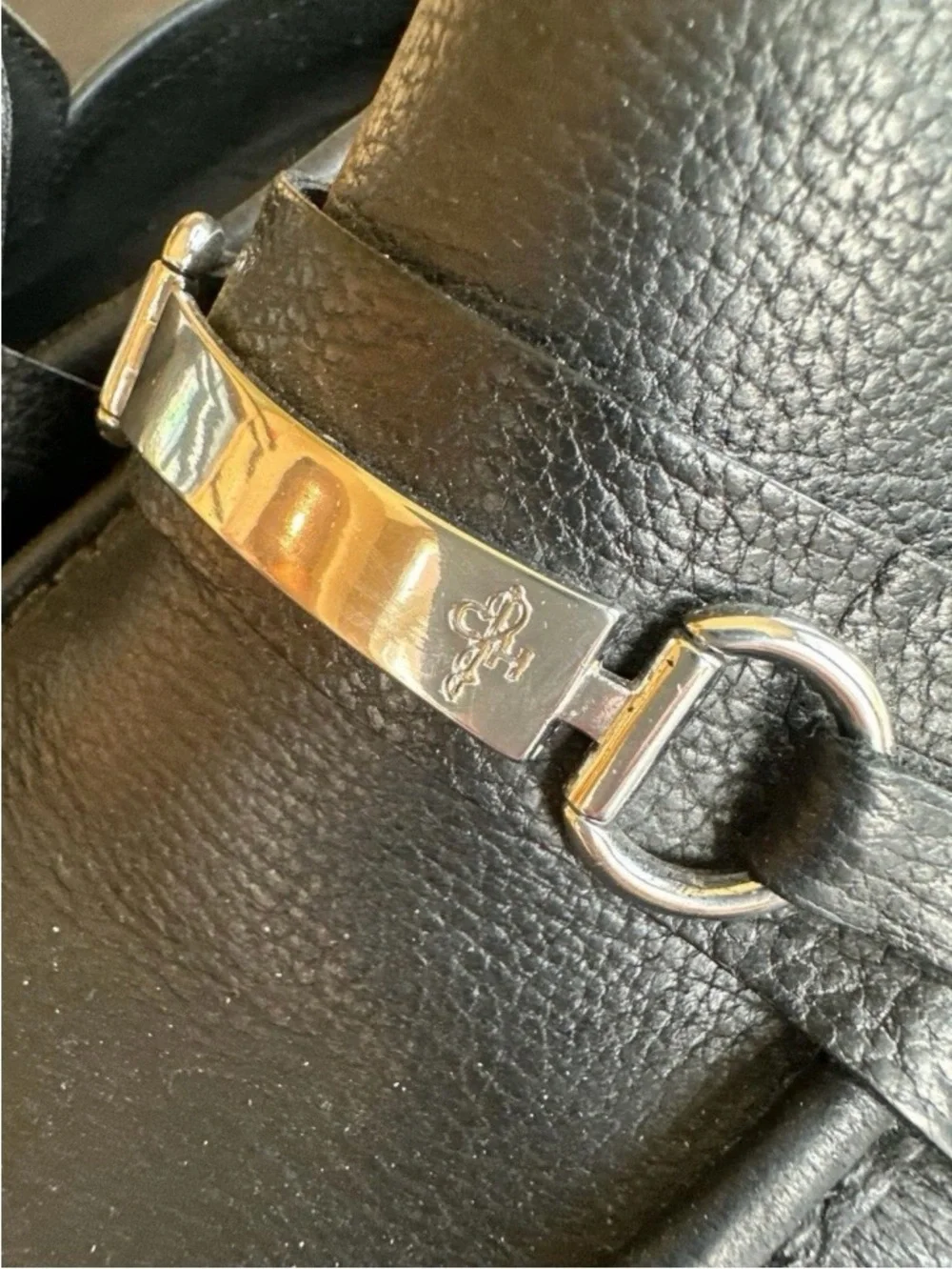 Cole Haan Black Leather Slip On Silver Horse Bit Buckle Detail Loafers